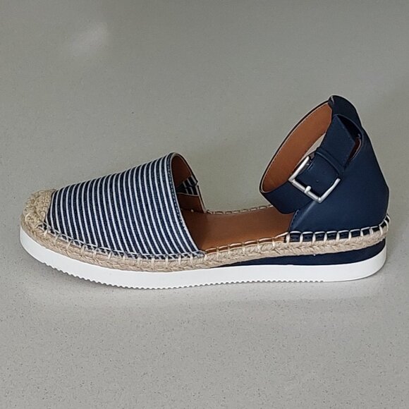 NWT A.N.A. Blue/White Multi Stripe Sandals with Ankle Strap Women's Size 8 - Picture 7 of 13